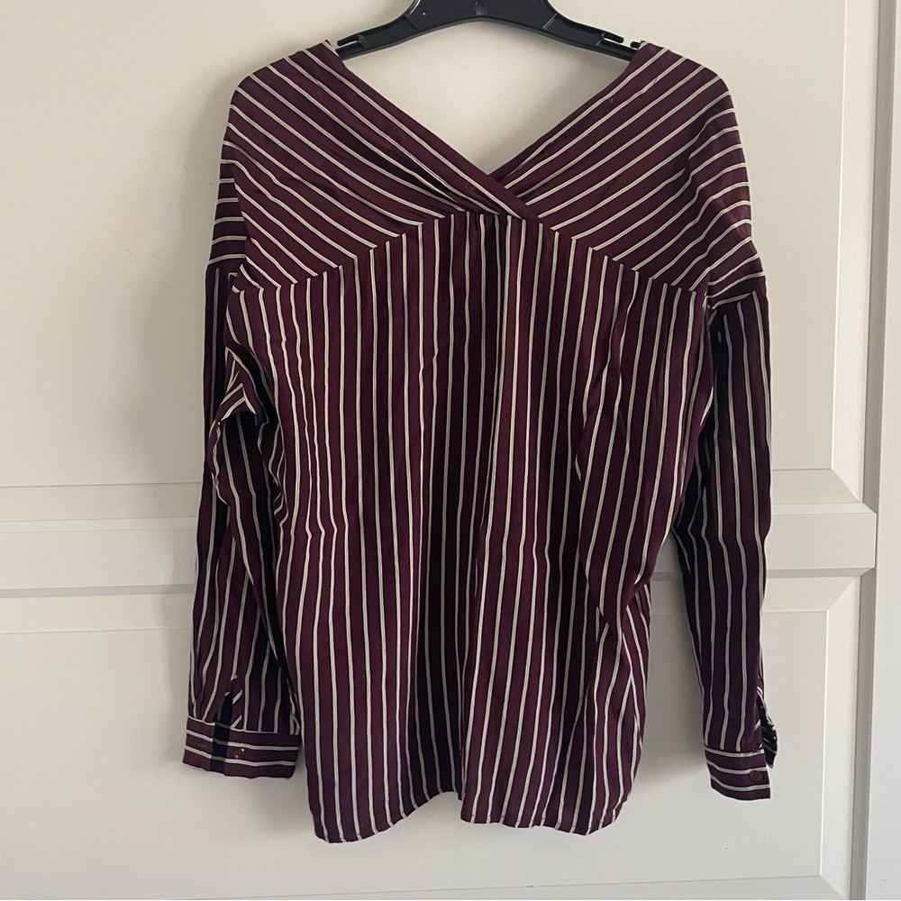 Indibrand Maroon Red White Striped Button Down Shirt Top 20442 - Picture 3 of 8